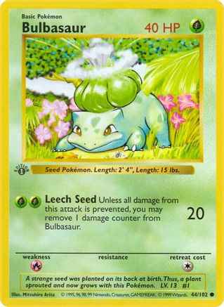 Bulbasaur 044/102 - Base Set Shadowless Unlimited