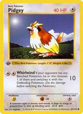 Pidgey 057/102 - Base Set Shadowless 1st Edition