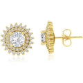 14k Gold-Plated Brass Stud Earrings with 7mm Cubic Zirconia Center Stone