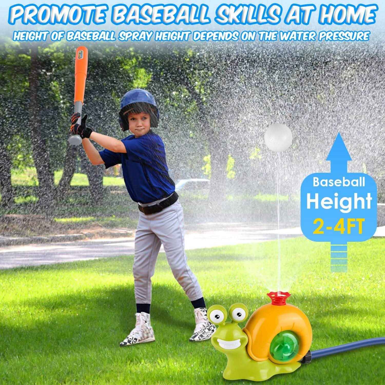 2-in-1 Snail Water Sprinkler Baseball Toy with 2 Sprinkler Nozzles