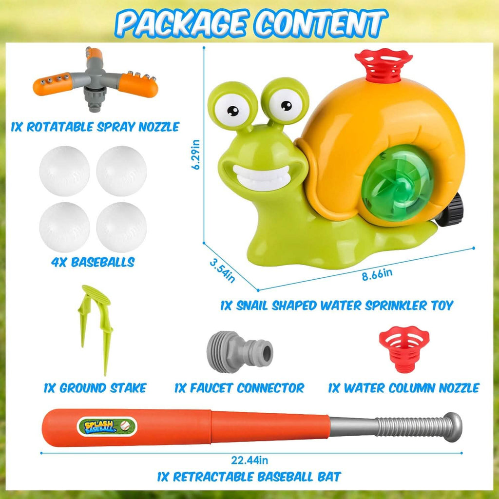 2-in-1 Snail Water Sprinkler Baseball Toy with 2 Sprinkler Nozzles