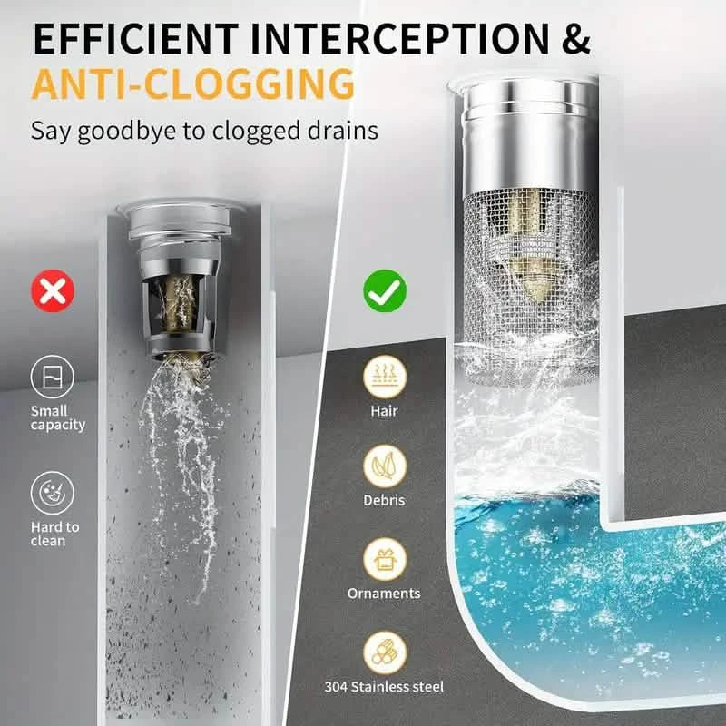 2-Pack: Pop-Up Bathroom Sink Stopper with Stainless Steel Drain Filter and Hair Catcher