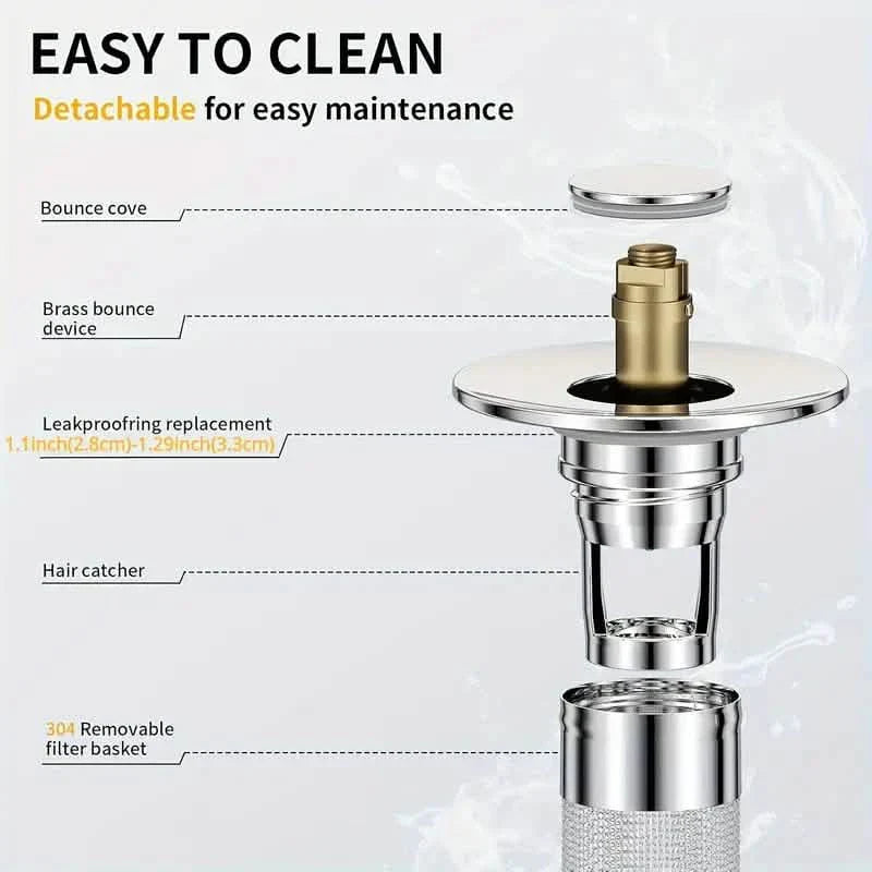 2-Pack: Pop-Up Bathroom Sink Stopper with Stainless Steel Drain Filter and Hair Catcher
