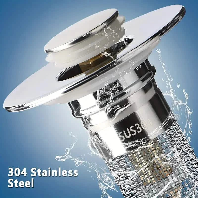2-Pack: Pop-Up Bathroom Sink Stopper with Stainless Steel Drain Filter and Hair Catcher