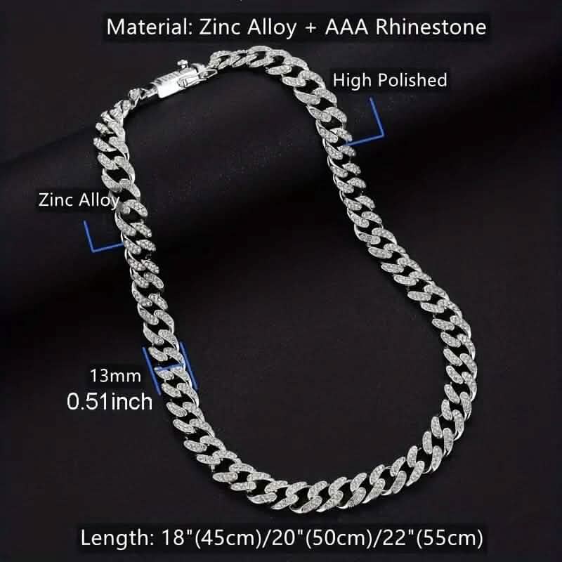 2-Piece Set: Unisex Hip Hop Cuban Chain Necklace and 8" Bracelet