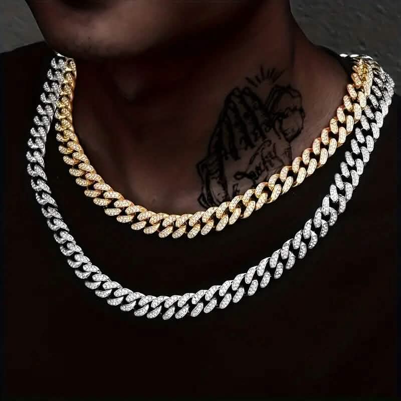 2-Piece Set: Unisex Hip Hop Cuban Chain Necklace and 8" Bracelet