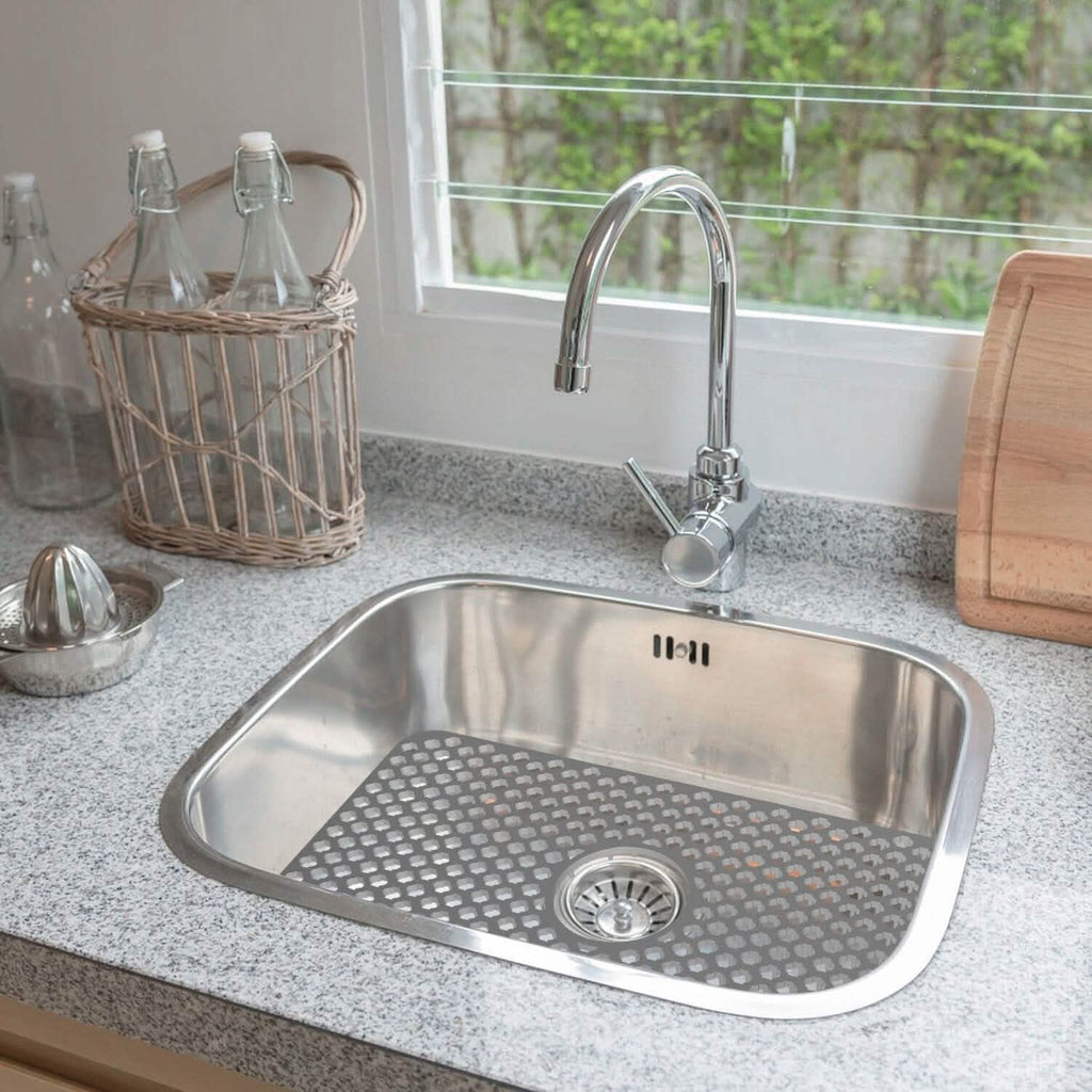 2-Piece: Silicon Grid Sink Mat with Central Drain Hole