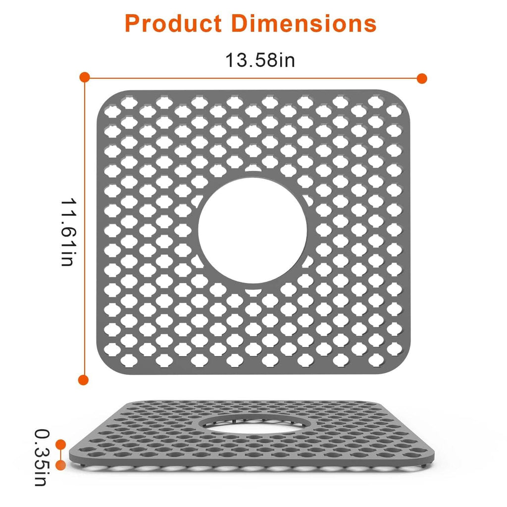 2-Piece: Silicon Grid Sink Mat with Central Drain Hole