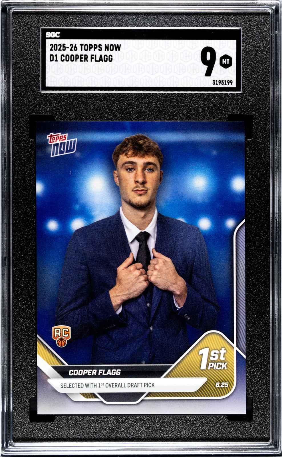 Graded 2025 Topps Now Cooper Flagg #D1 Draft Rookie RC Basketball Card SGC 9 Mint