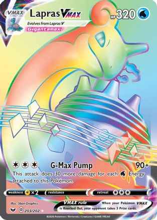 Lapras VMAX (Secret) 203/202 - SWSH01 Sword & Shield Base Set Holofoil