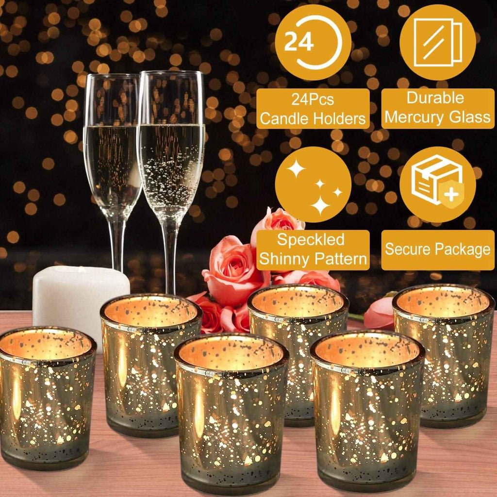 24-Pieces Gold Votive Tealights Candle Holder Mercury Glass
