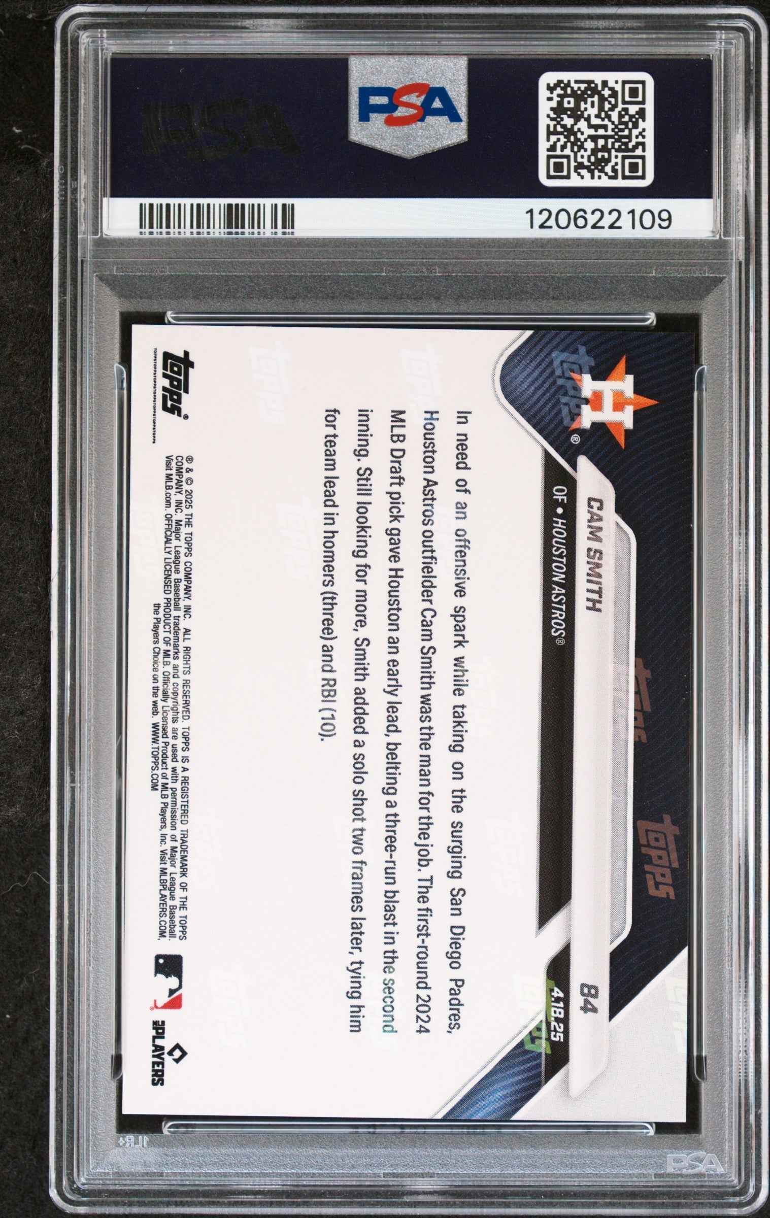 Graded 2025 Topps Now Cam Smith #84 Red Foil /5 Rookie RC Baseball Card PSA 8 Near Mint