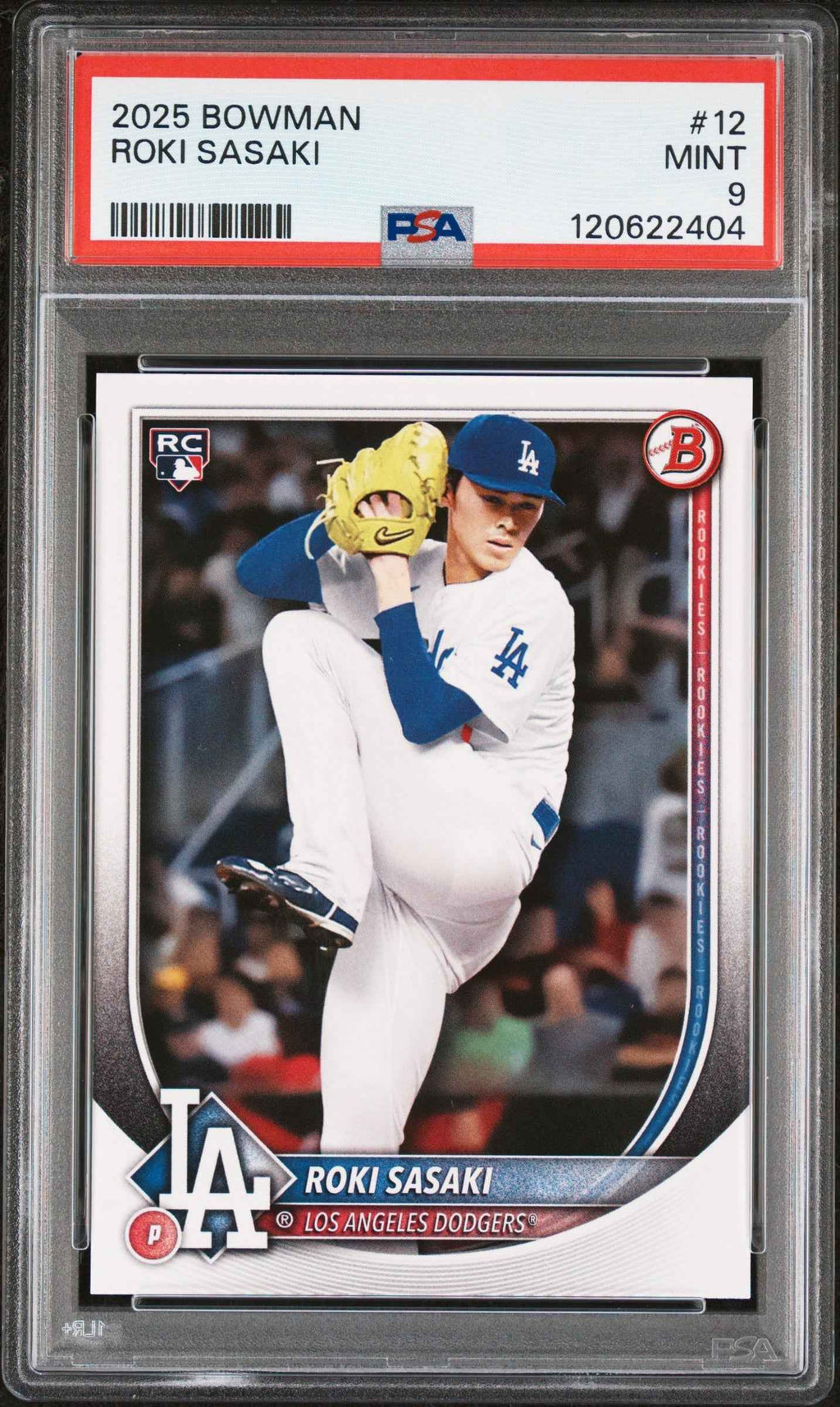 Graded 2025 Topps Bowman Roki Sasaki #12 Rookie RC Baseball Card PSA 9 Mint