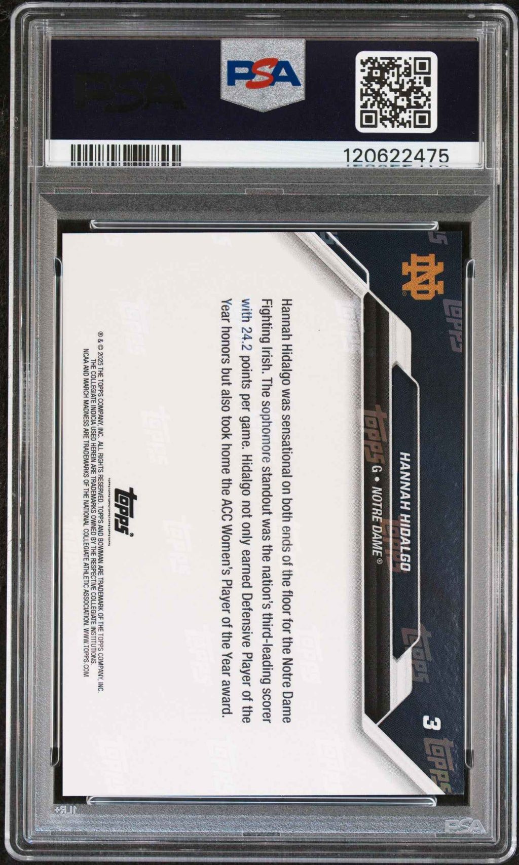 Graded 2025 Topps Bowman U Now Hannah Hidalgo #3 March Madness Rookie RC Basketball Card PSA 10 Gem Mint