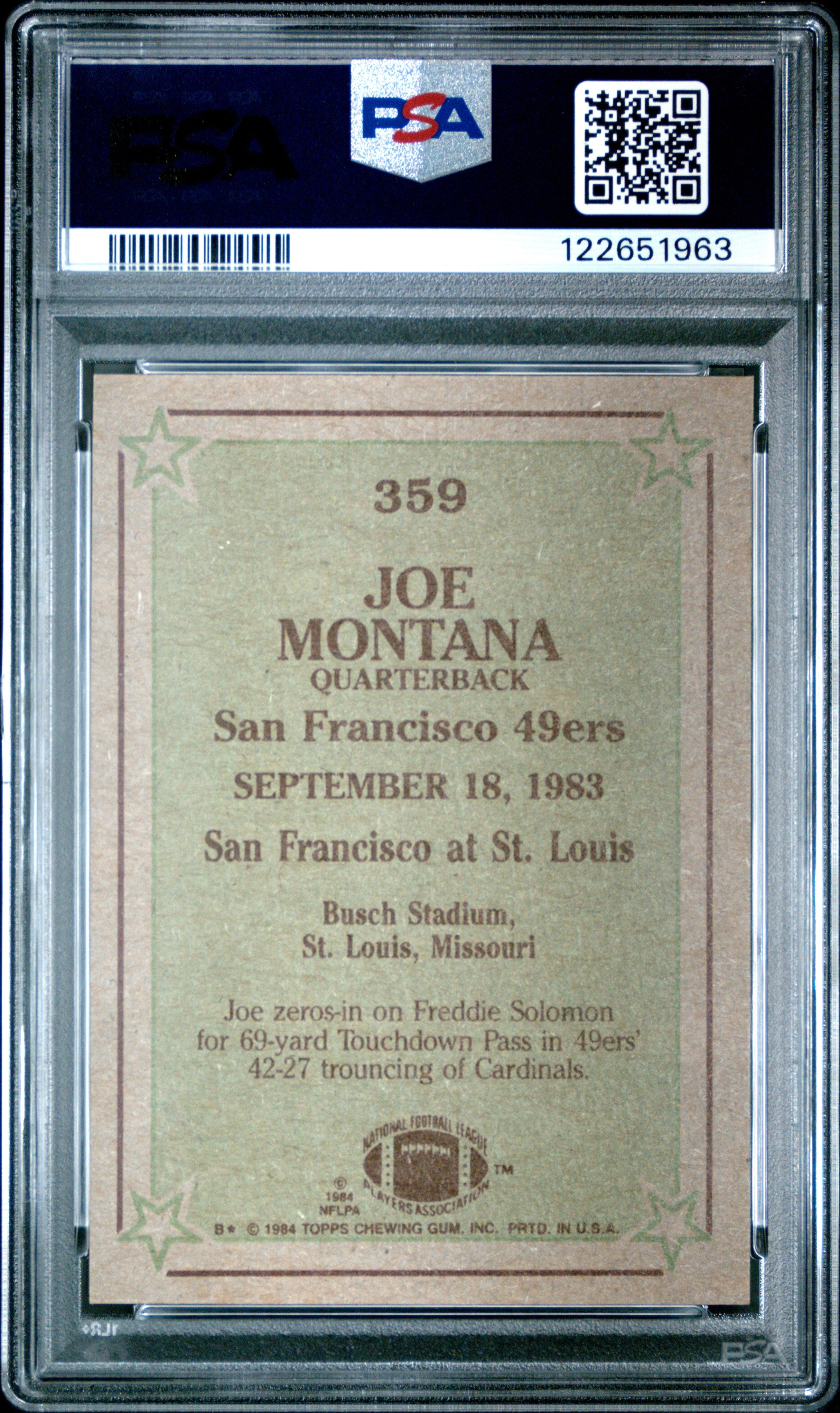 Graded 1984 Topps Joe Montana #359 Football Card PSA 6 Excellent