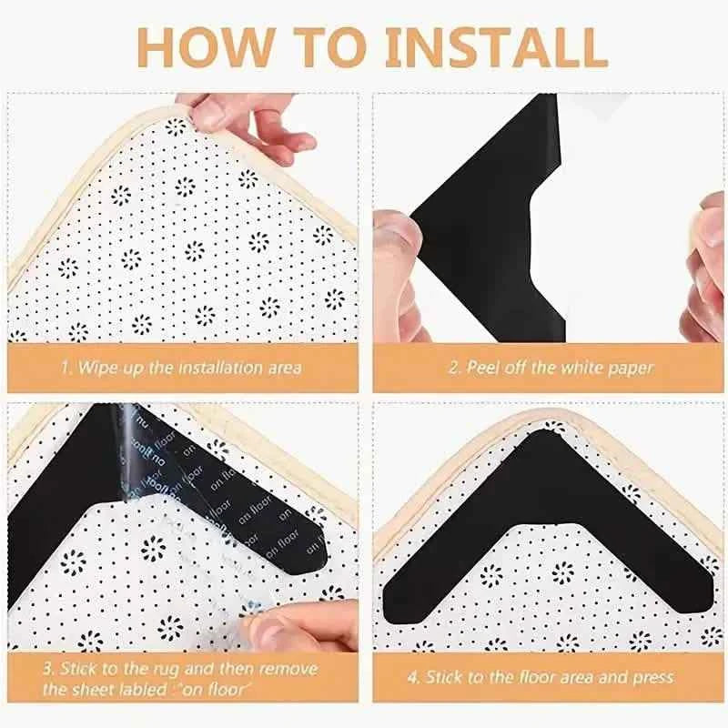 4-Pack: Reusable Non-Slip Carpet Rug Stickers