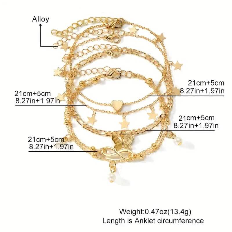 4-Pieces: Stackable Thin Chain Anklet Set