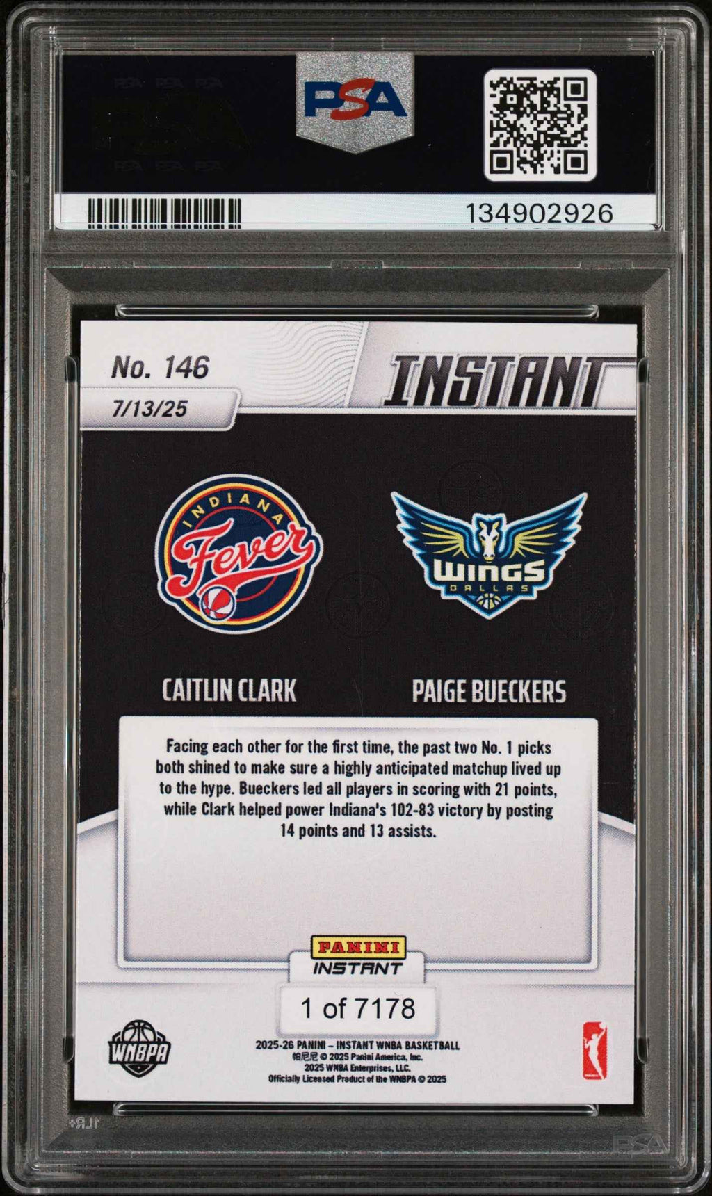 Graded 2025 Panini Instant Caitlin Clark/Paige Bueckers #146 Basketball Card PSA 9 Mint
