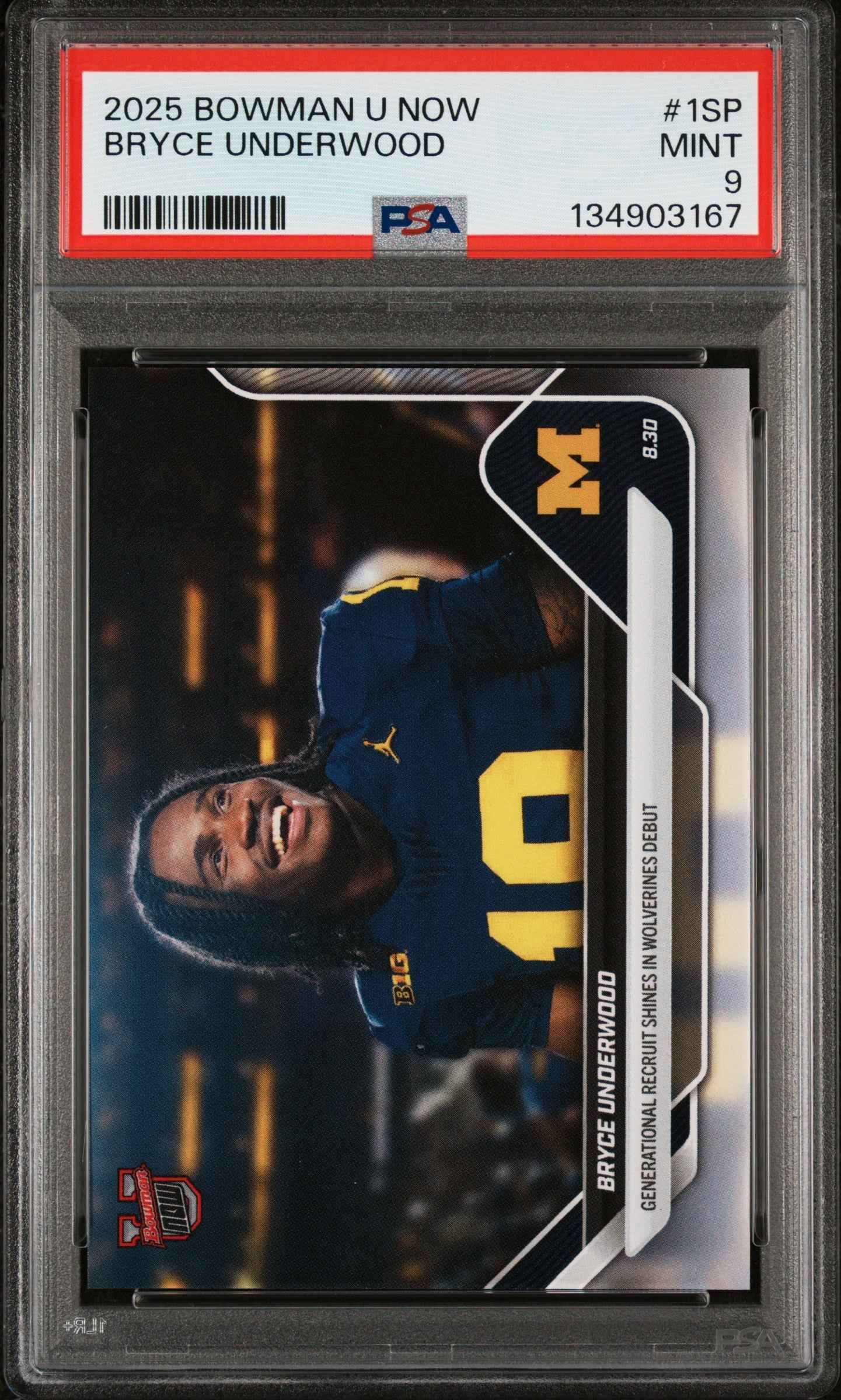 Graded 2025 Topps Bowman U Now Bryce Underwood #1SP Rookie RC Football Card PSA 9 Mint
