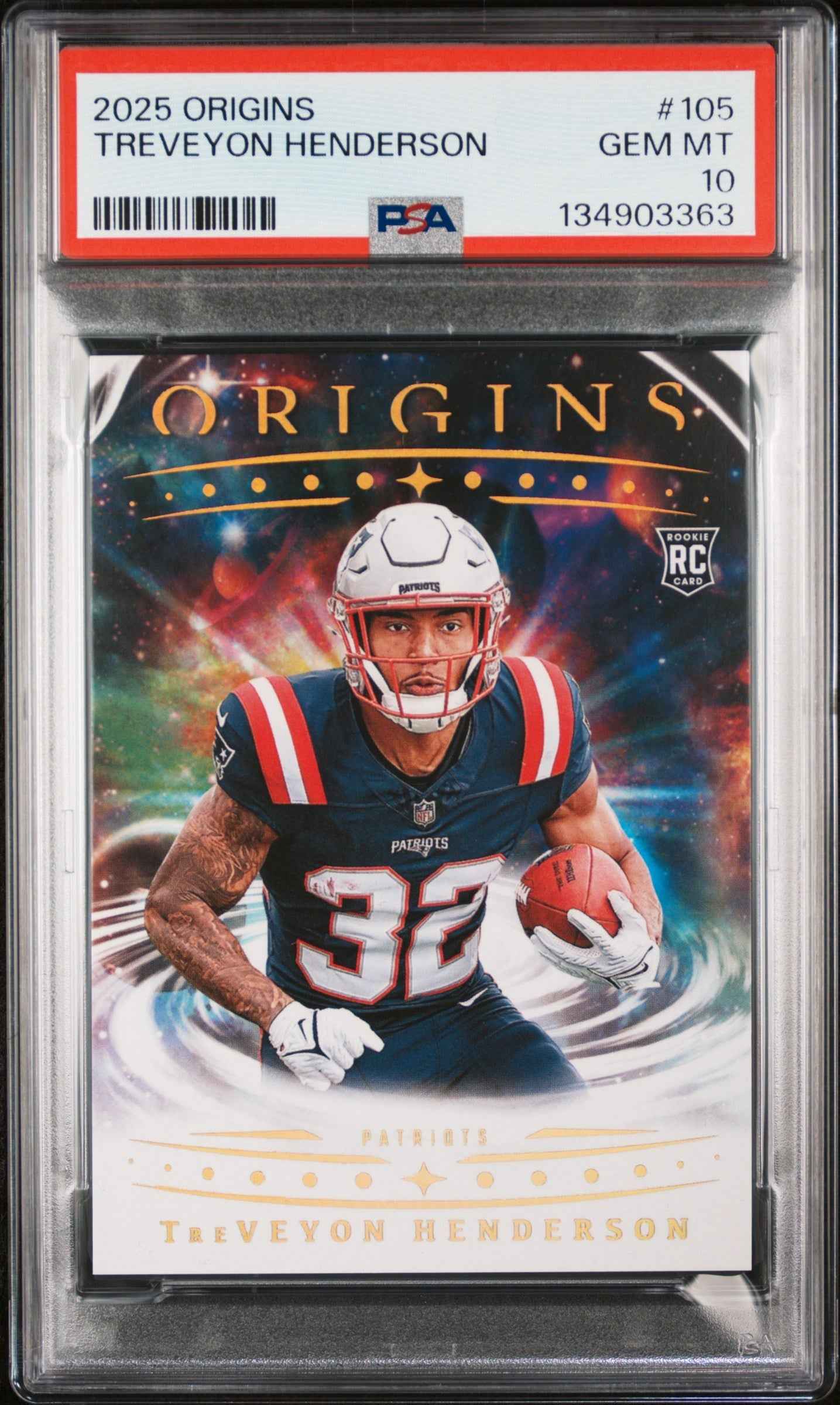 Graded 2025 Panini Origins TreVeyon Henderson #105 Rookie RC Football Card PSA 10 Gem Mint