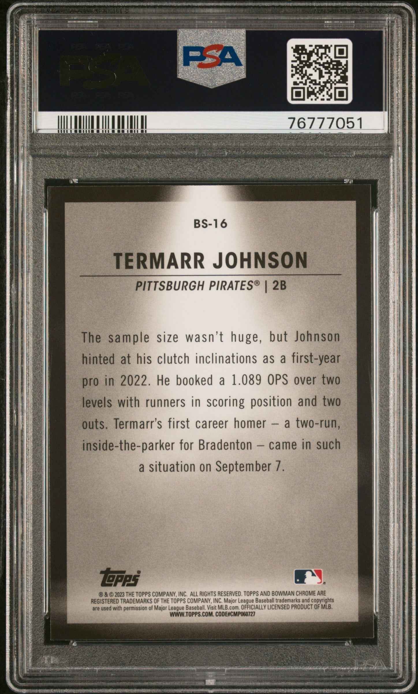 Graded 2023 Topps Bowman Termarr Johnson #BS16 Spotlights Rookie RC Baseball Card PSA 10 Gem Mint