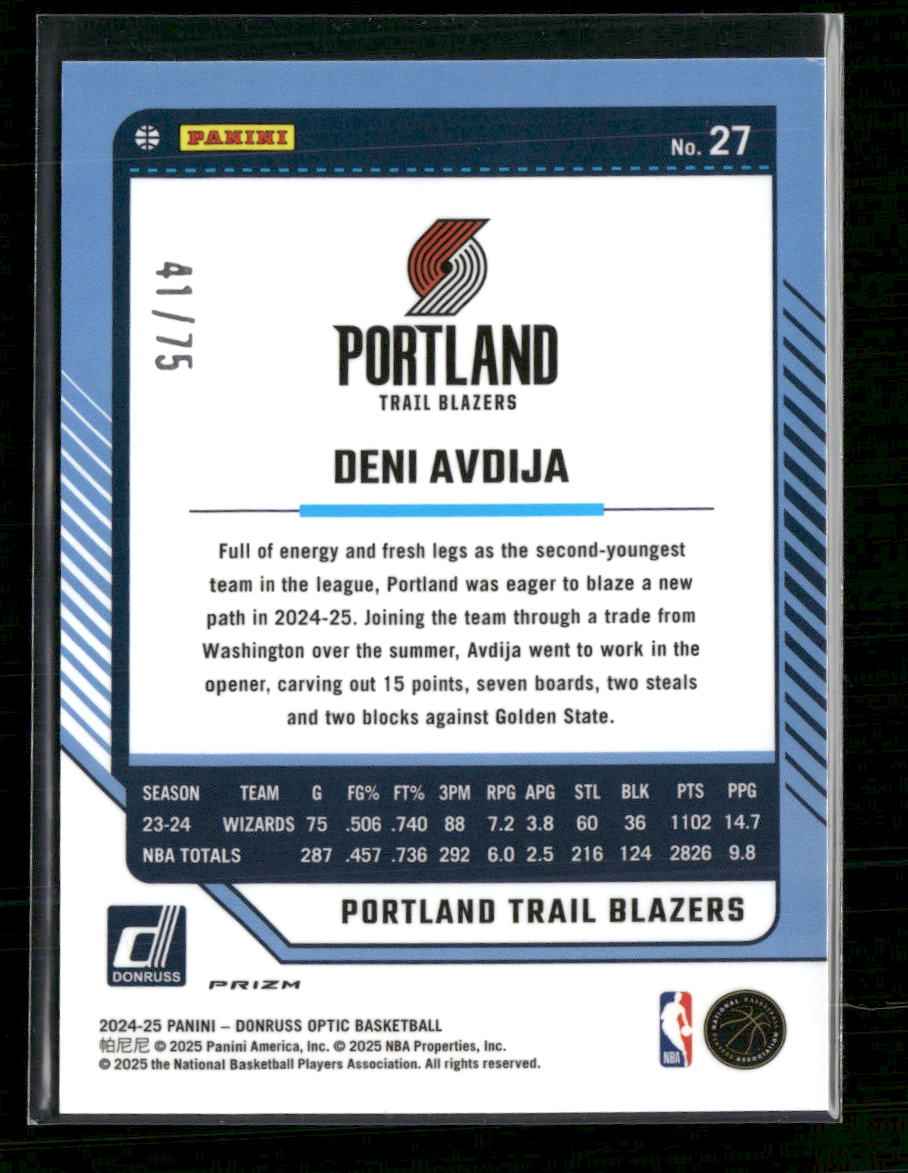 2024-25 Donruss Optic Electricity International Deni Avdija #/75 #27
