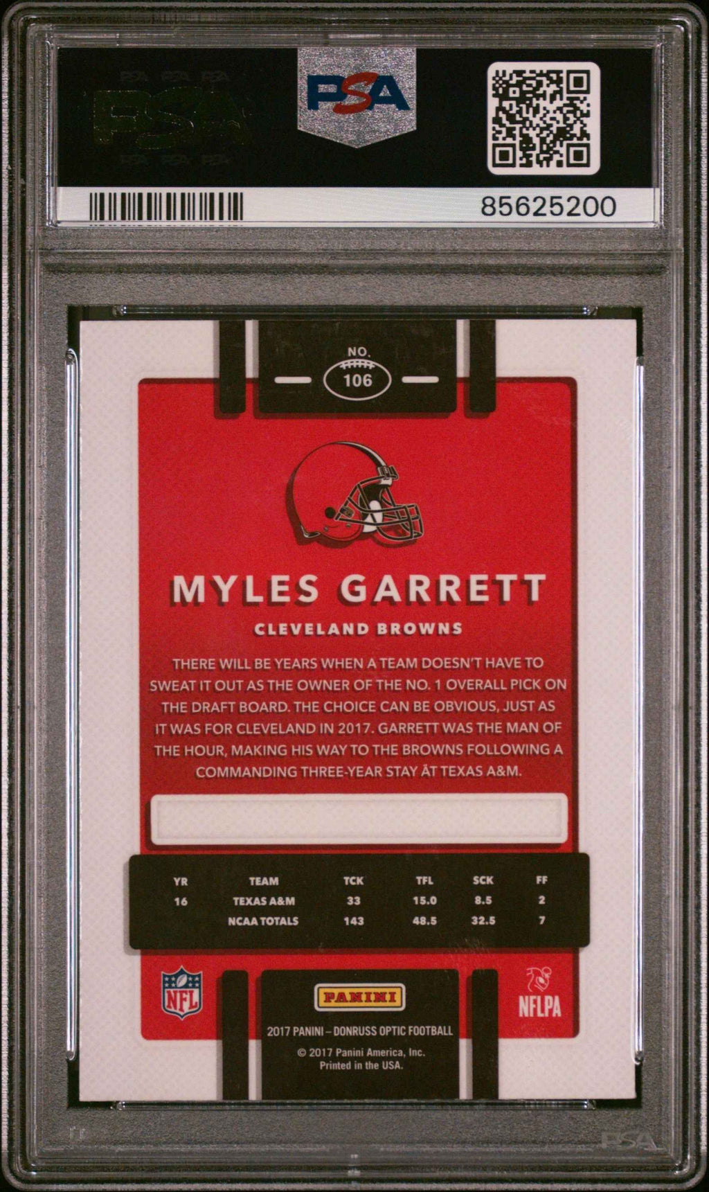Graded 2017 Panini Donruss Optic Myles Garrett #106 Rookie RC Football Card PSA 9 Mint
