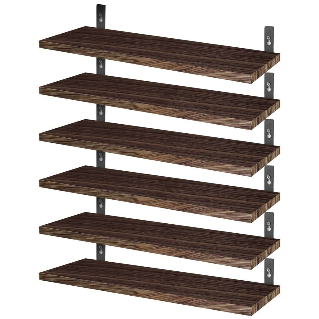 6-Piece Set: Wall Mounted Shelve Wood Storage Metal Bracket Display
