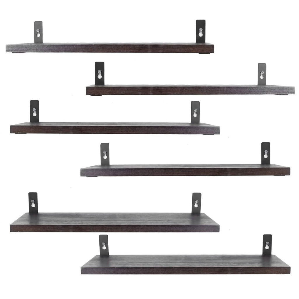 6-Piece Set: Wall Mounted Shelve Wood Storage Metal Bracket Display