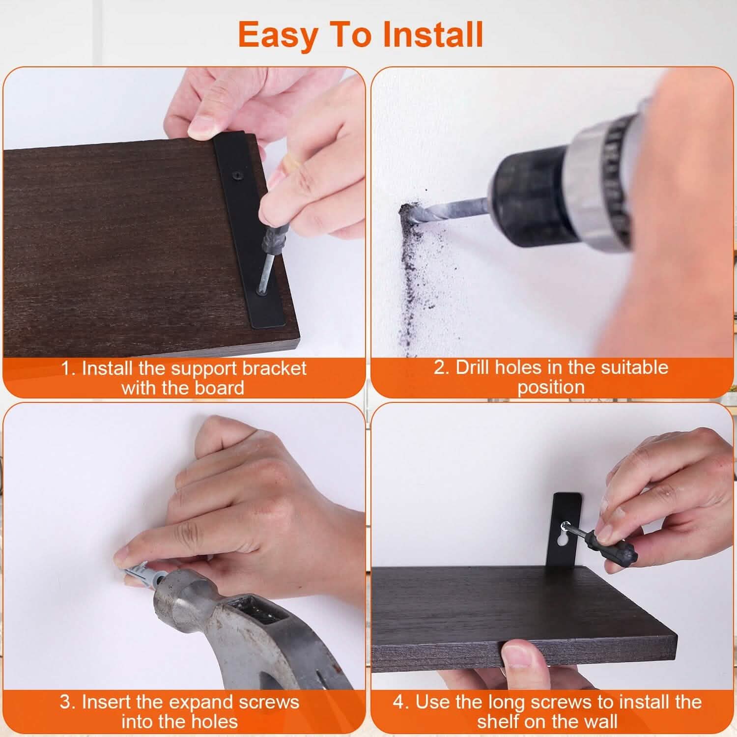 6-Piece Set: Wall Mounted Shelve Wood Storage Metal Bracket Display