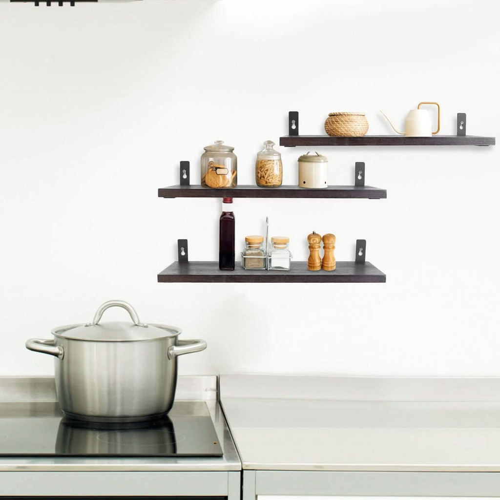 6-Piece Set: Wall Mounted Shelve Wood Storage Metal Bracket Display