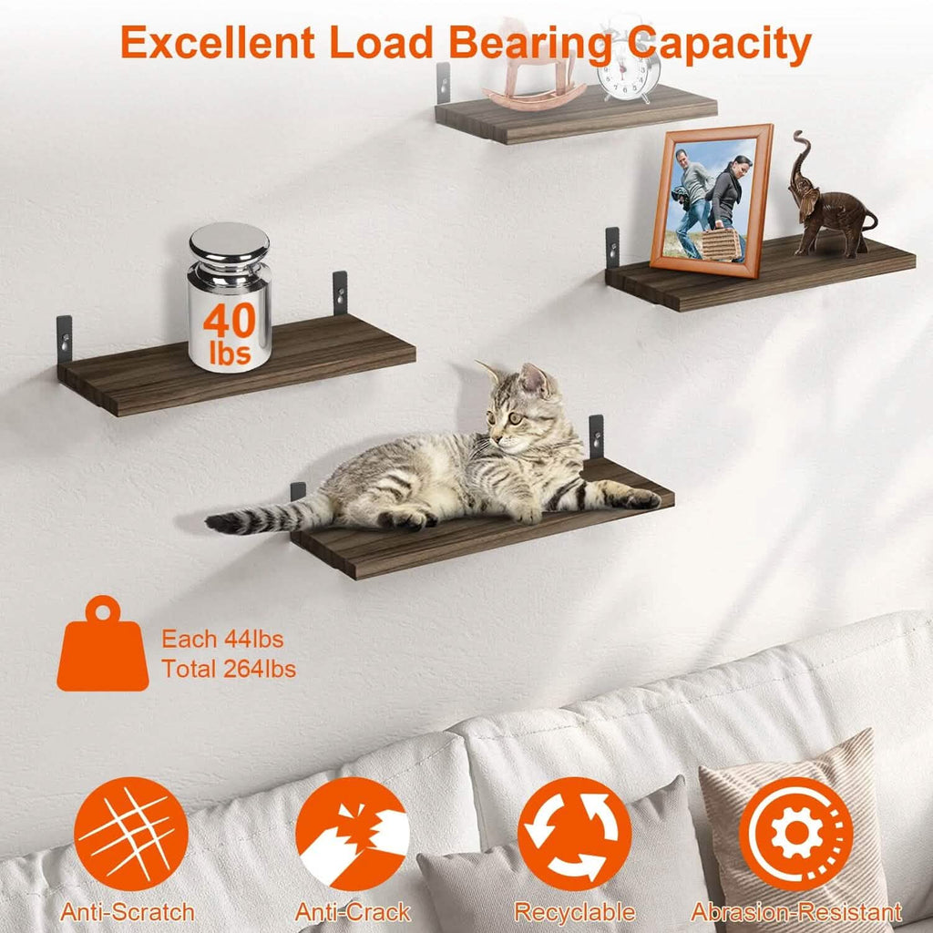6-Piece Set: Wall Mounted Shelve Wood Storage Metal Bracket Display