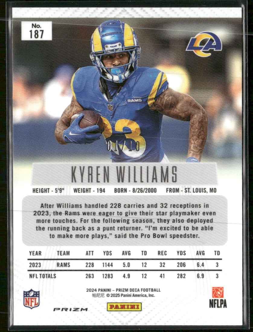 2024 Panini Prizm Deca Gold Prizms Kyren Williams #/10 #187
