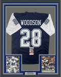 Framed Autographed/Signed Darren Woodson 35x39 Dallas Blue Football Jersey JSA COA