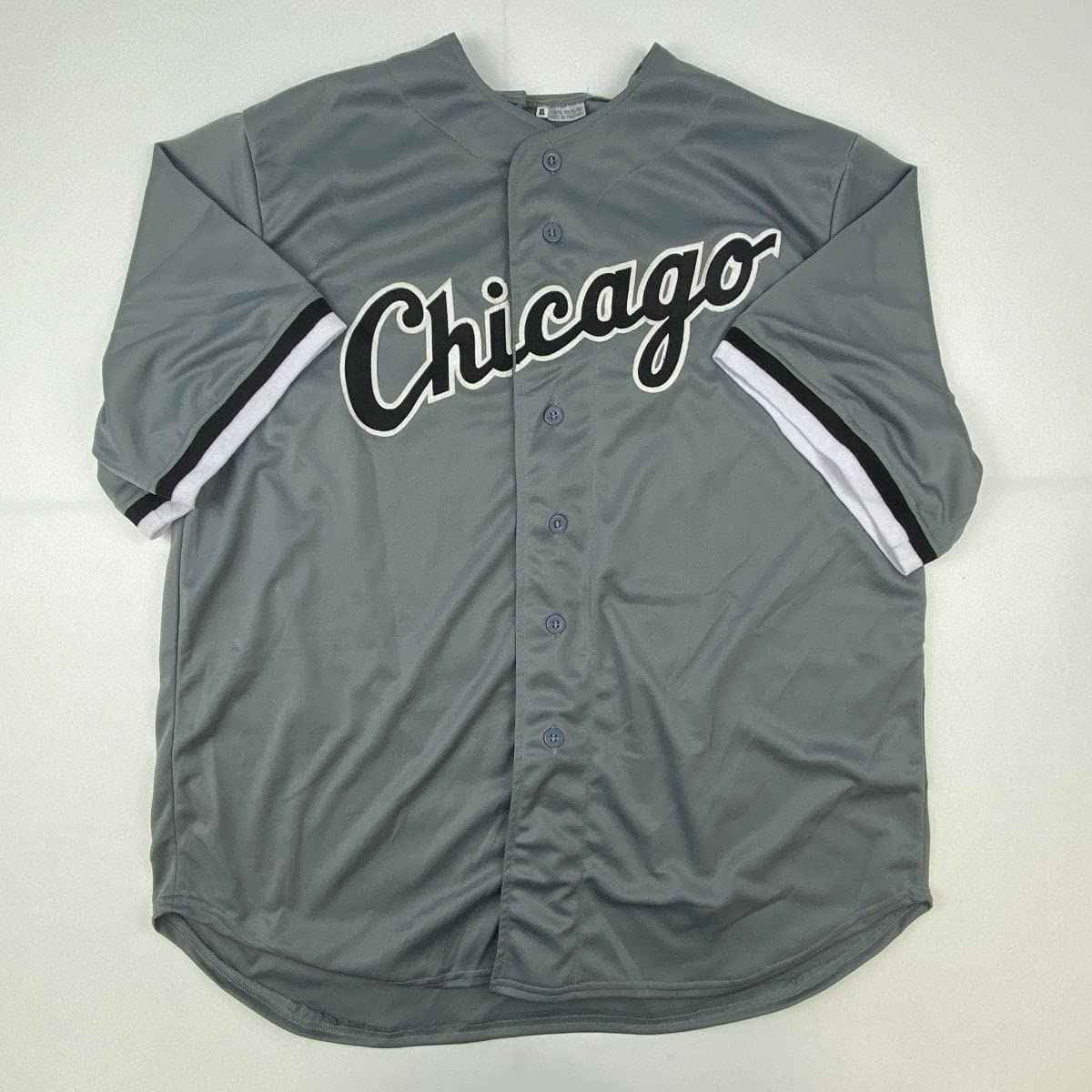 Autographed/Signed Frank Thomas Chicago Grey Stat Baseball Jersey Beckett BAS COA