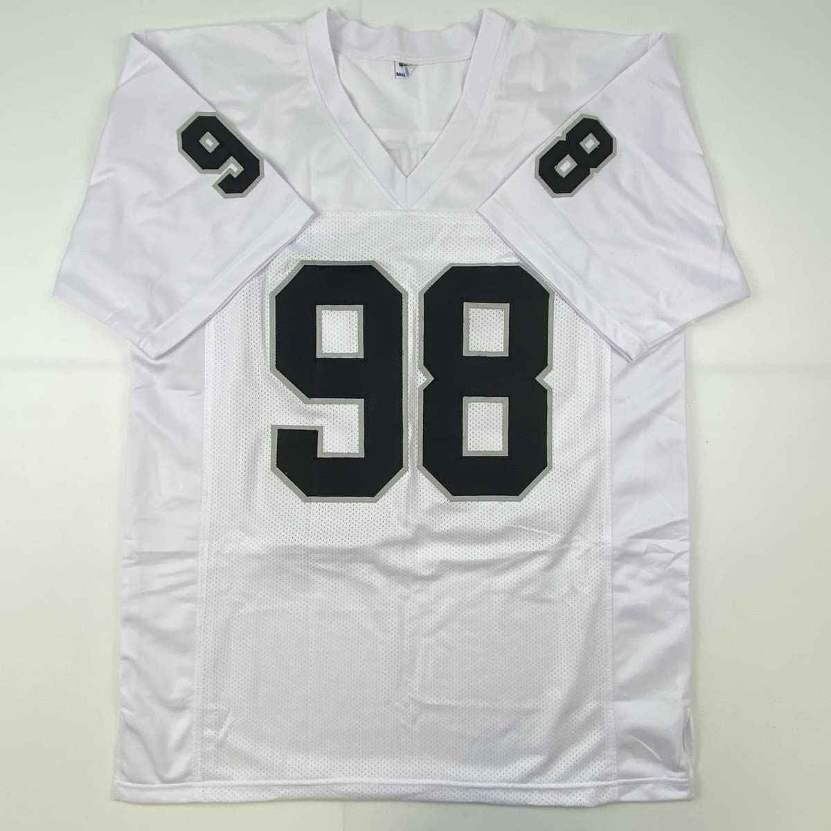 Autographed/Signed Maxx Crosby Las Vegas Oakland White Football Jersey Beckett BAS COA