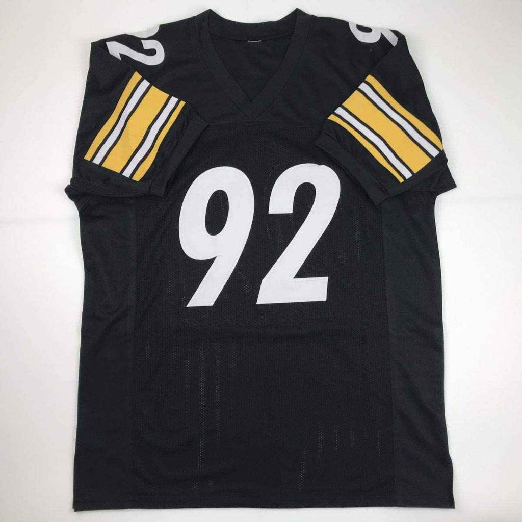 Autographed/Signed James Harrison Pittsburgh Black Football Jersey JSA COA