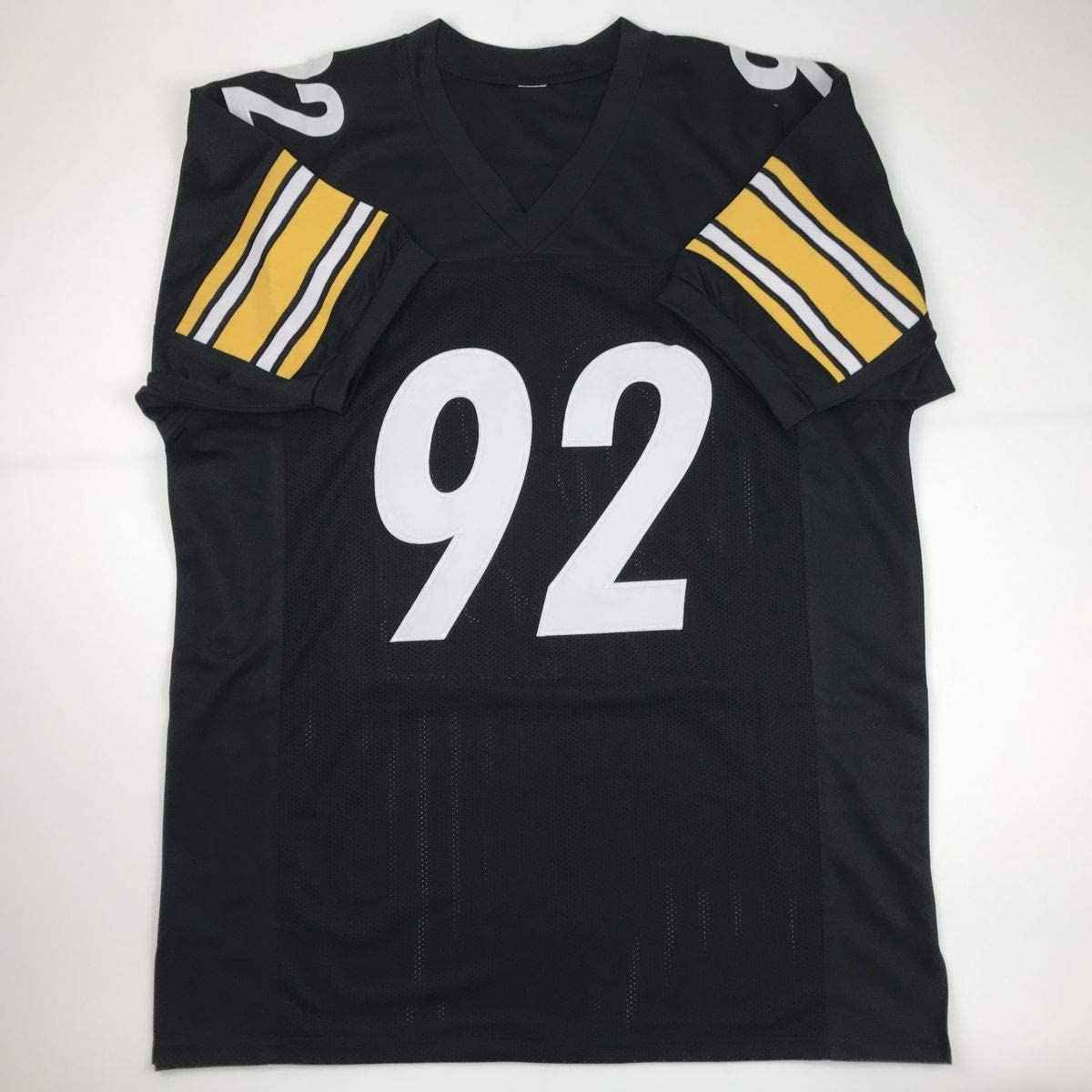 Autographed/Signed James Harrison Pittsburgh Black Football Jersey JSA COA