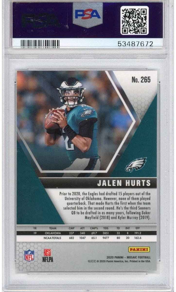 Graded 2020 Panini Mosaic Jalen Hurts #265 Rookie RC Football Card PSA 10 Gem Mint