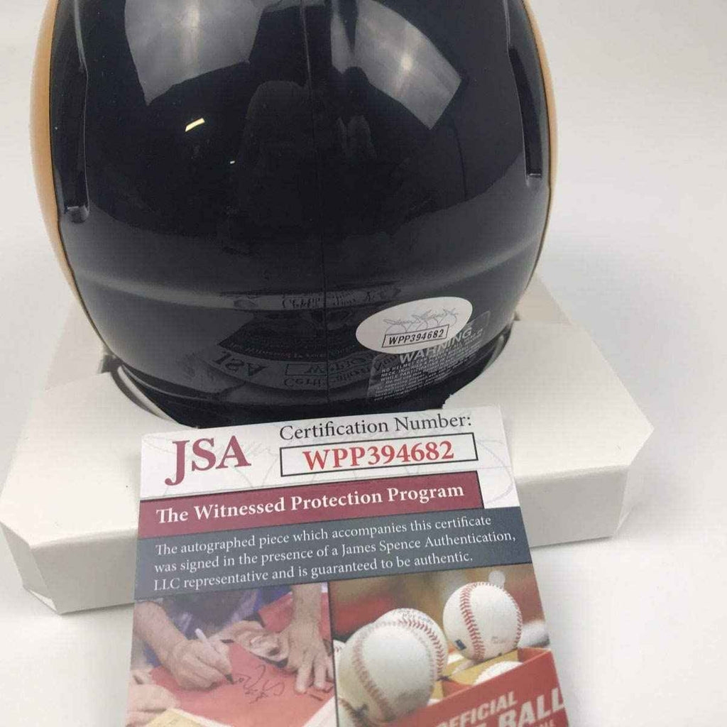 Autographed/Signed Aaron Donald Los Angeles Rams Retro Mini Football Helmet JSA COA