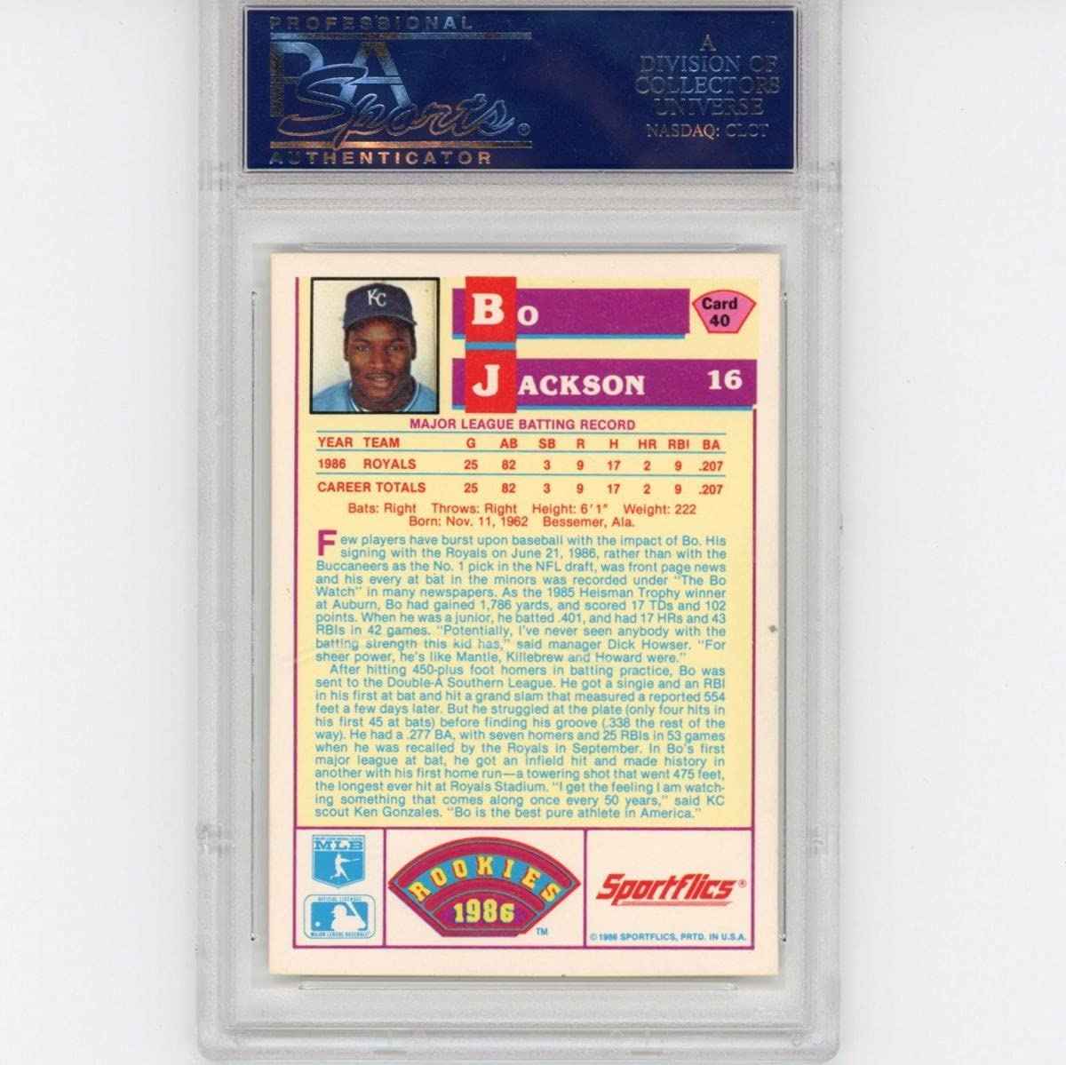 Graded 1986 Sportflics Bo Jackson #40 Rookie RC Baseball Card PSA 10 Gem Mint