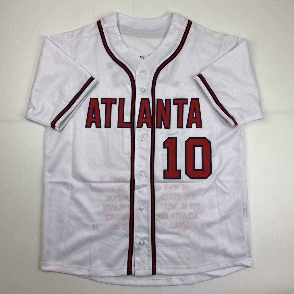 Autographed/Signed Chipper Jones Atlanta White Stat Baseball Jersey JSA COA