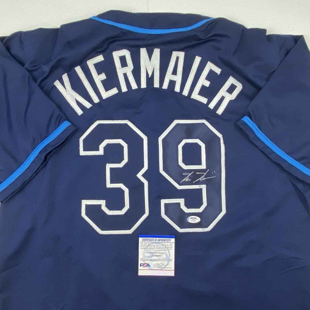 Autographed/Signed Kevin Kiermaier Tampa Bay Dark Blue Baseball Jersey PSA/DNA COA
