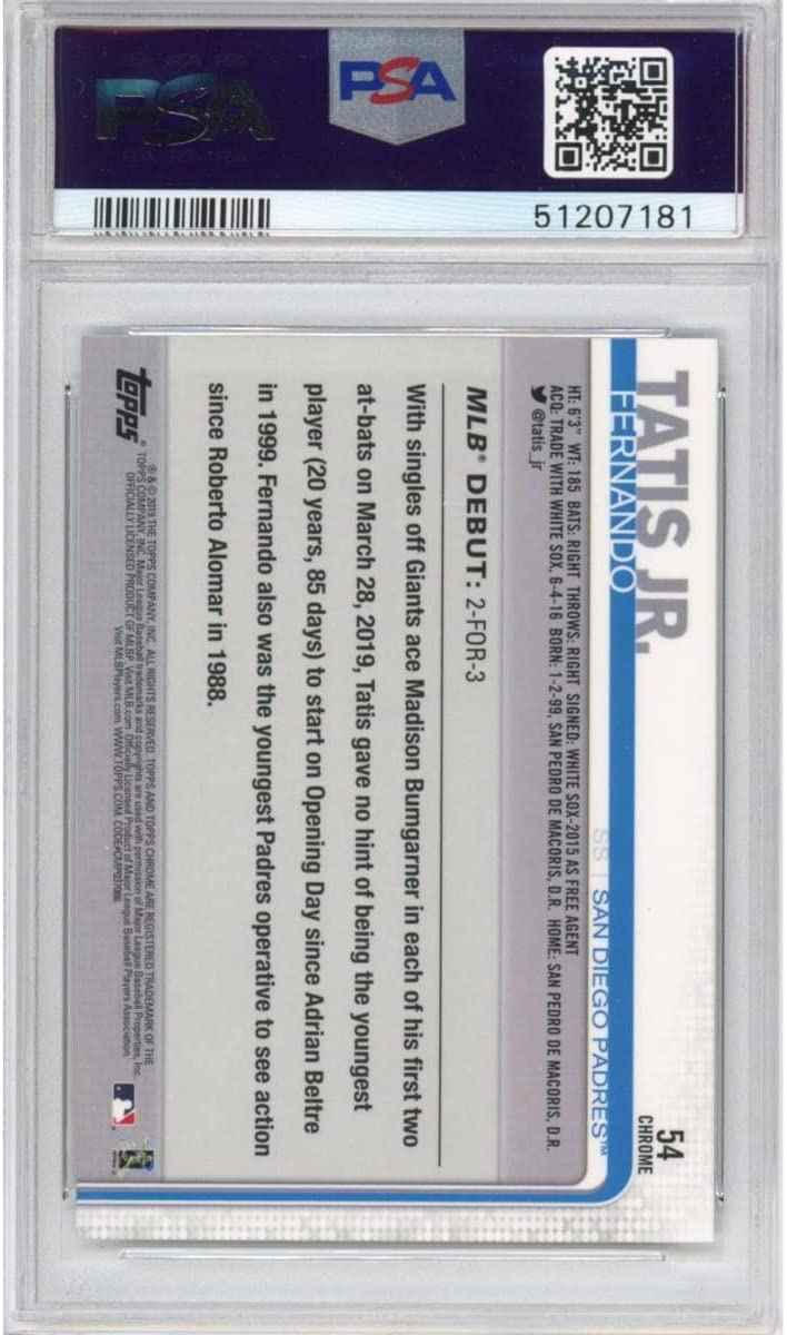 Graded 2019 Topps Chrome Fernando Tatis Jr #54 Update Rookie RC Baseball Card PSA 10 Gem Mint