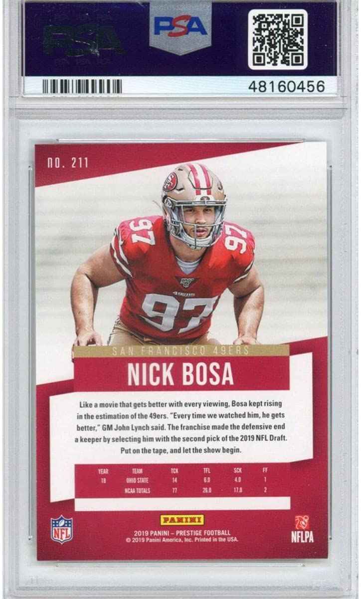 Graded 2019 Panini Prestige Nick Bosa #211 Rookie RC Football Card PSA 10 Gem Mint