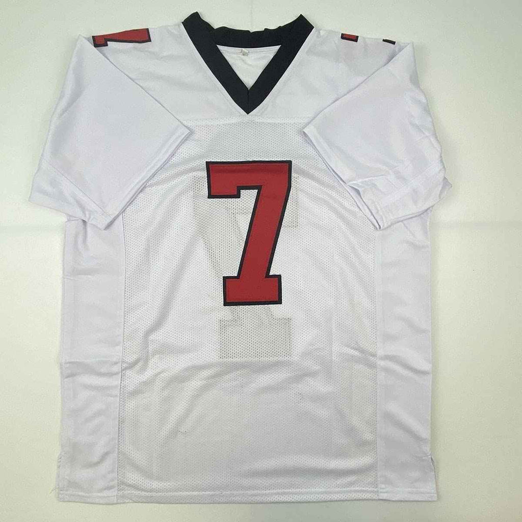 Autographed/Signed Michael Mike Vick Atlanta Retro White Football Jersey Beckett BAS COA