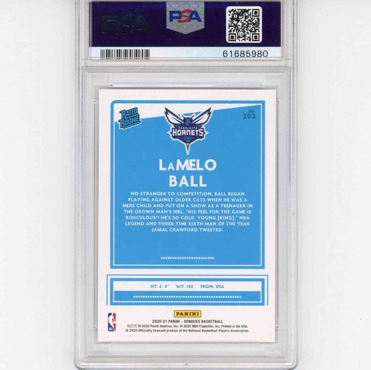 Graded 2020-21 Panini Donruss LaMelo Ball #202 Rated Rookie RC Basketball Card PSA 10 Gem Mint
