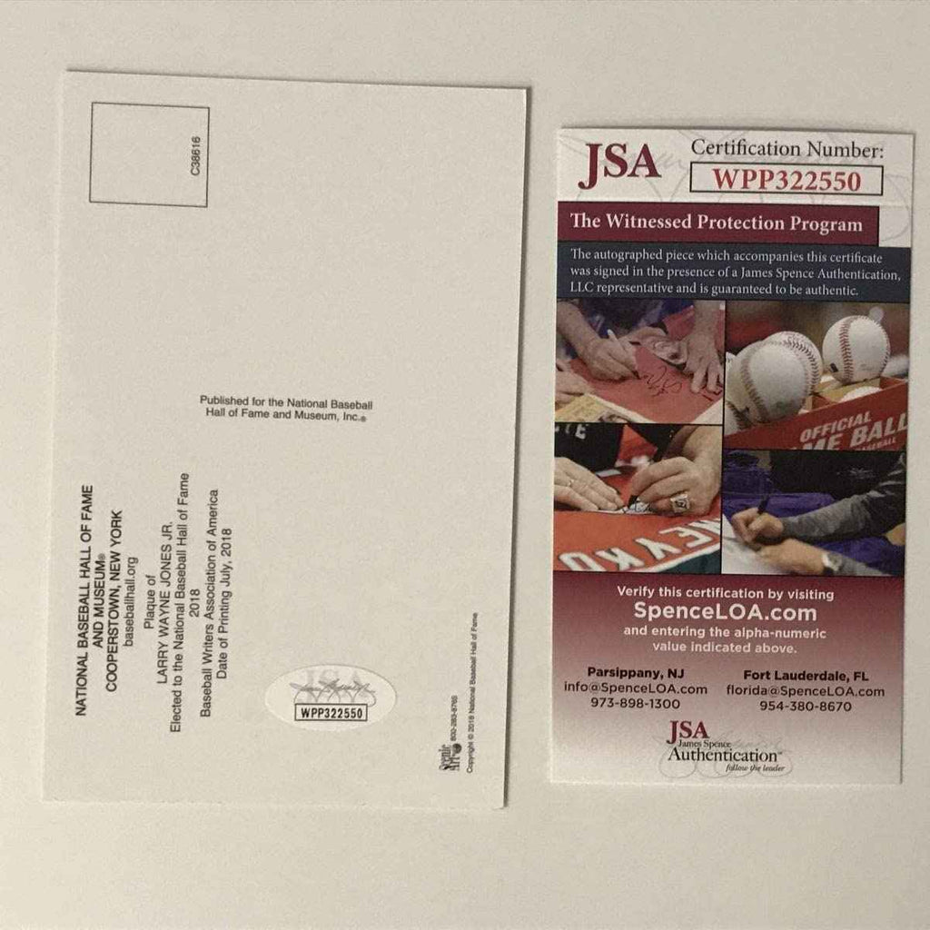 Autographed/Signed Chipper Jones HOF Hall Of Fame Baseball Plaque Postcard JSA COA