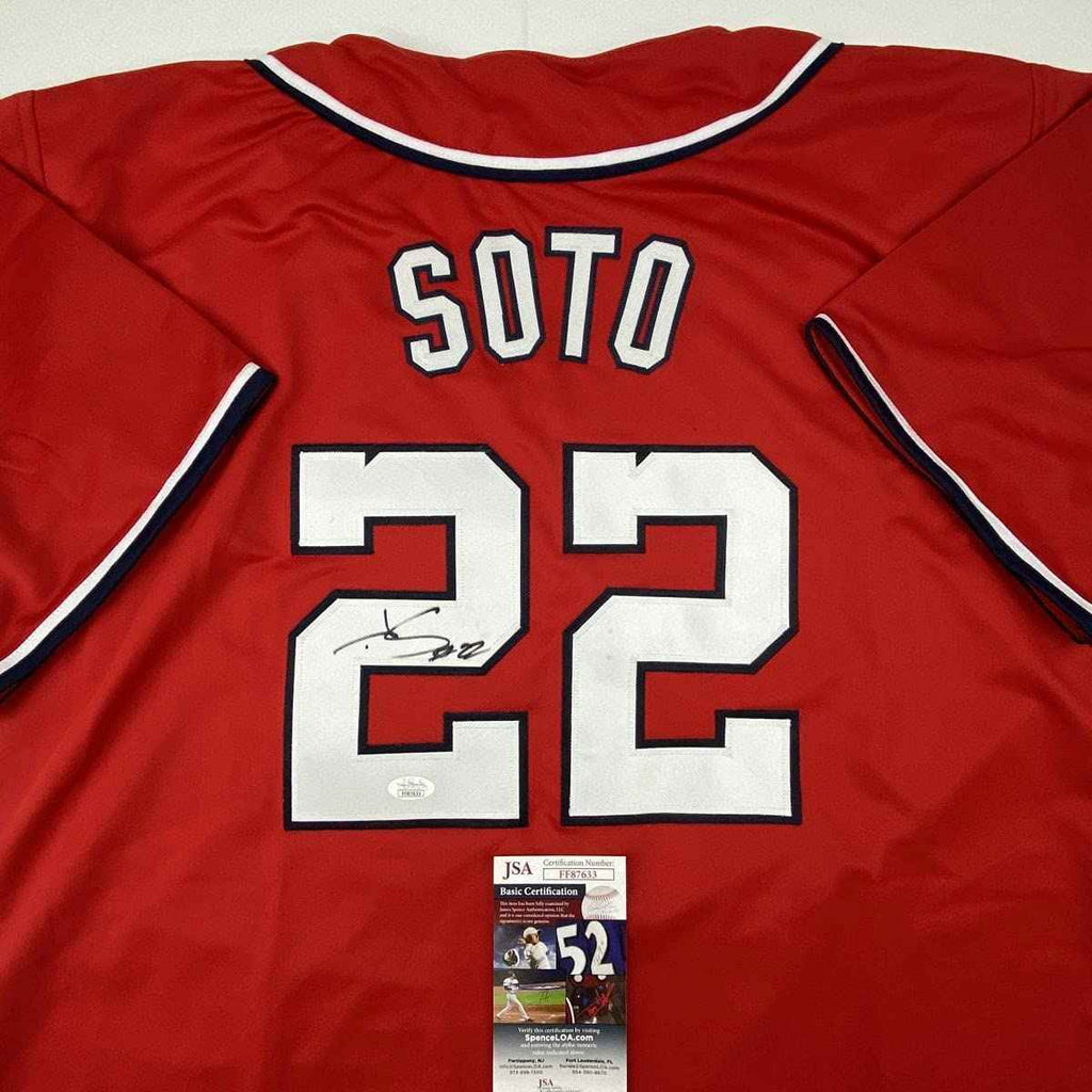 Autographed/Signed Juan Soto Washington Red Baseball Jersey JSA COA