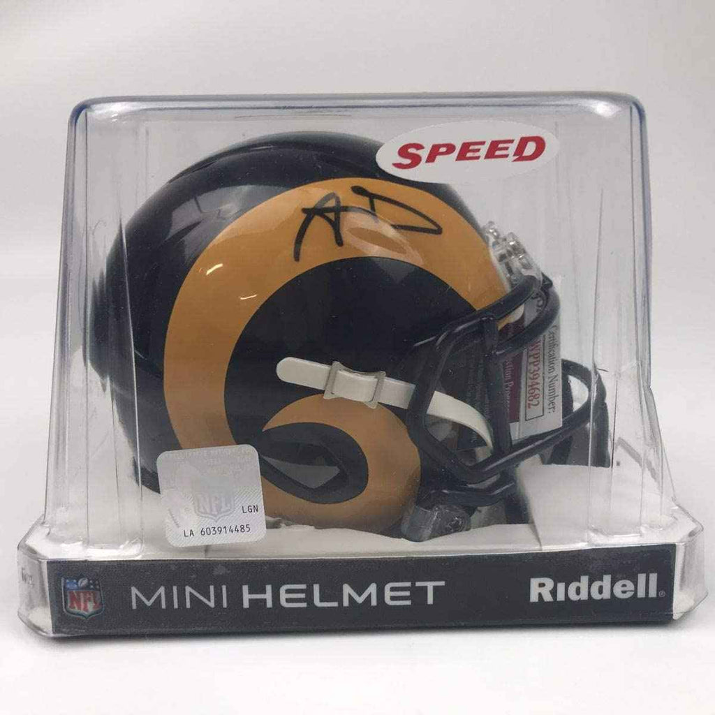 Autographed/Signed Aaron Donald Los Angeles Rams Retro Mini Football Helmet JSA COA